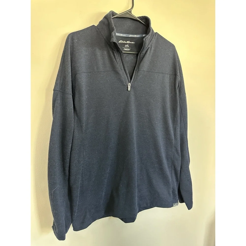 Eddie Bauer MEDIUM Mens 1/4 Zip Pullover Fleece Heather Navy Blue Outdoor Layers